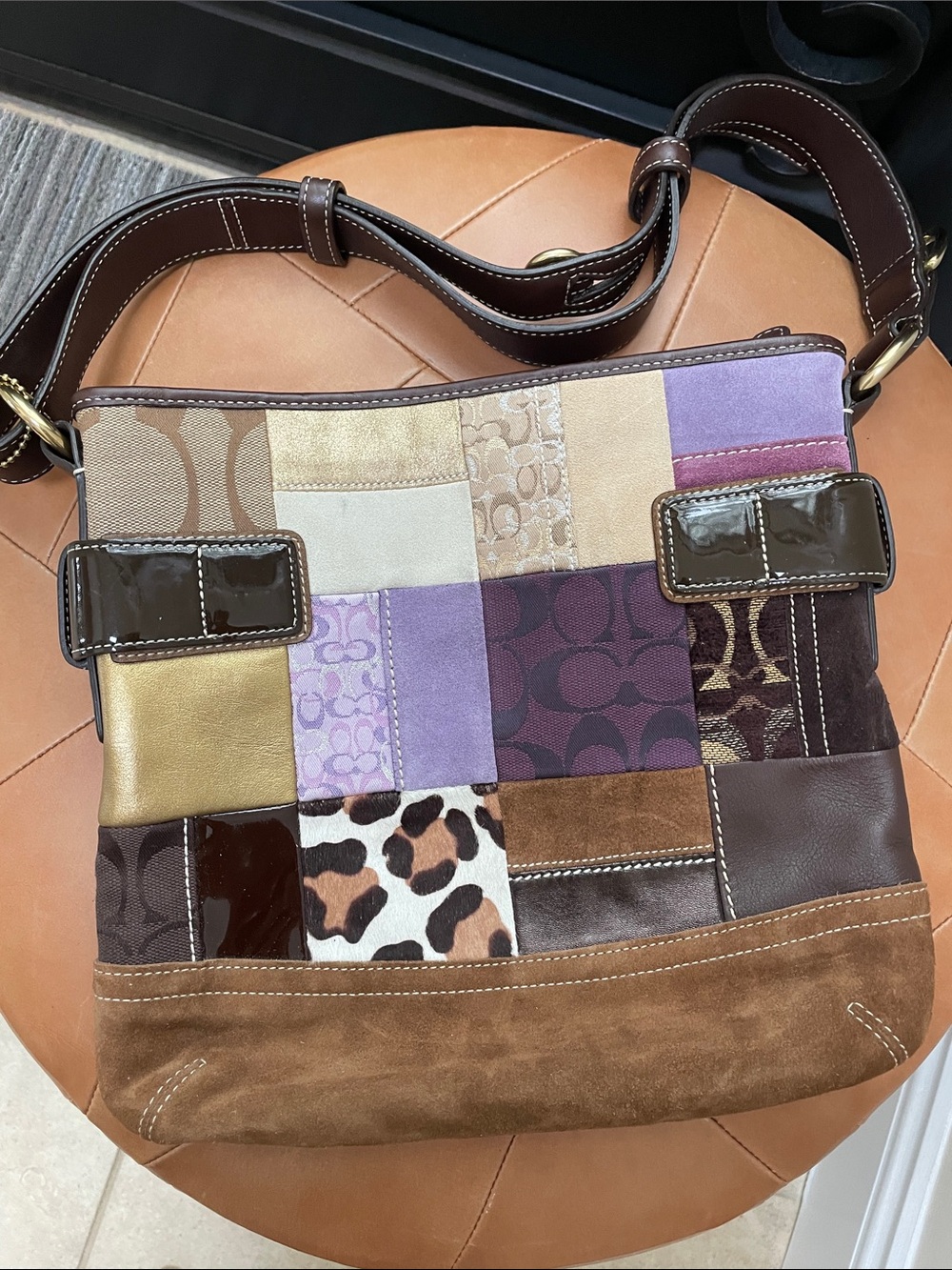 Vintage Coach Holiday Patchwork Shoulder Bag Style 3573 Purple Lining Y2K - Picture 2 of 8